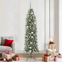 vidaXL Möbel Künstlicher schlanker Weihnachtsbaum Grün 210 cm - Weihnachtsgirlanden 3395304