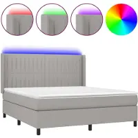 Syfax Boxspringbett mit Matratze & LED Hellgrau 160x200 cm Stoff