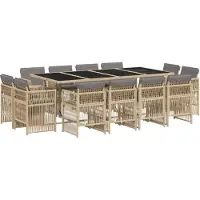 vidaXL 13-tlg. Garten-Essgruppe mit Kissen Beigemischung Poly Rattan