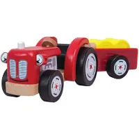 Tidlo Traktor Spielzeug mit Anhänger - Holz Bauernhoffahrzeug