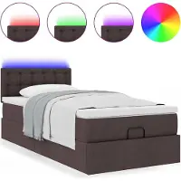 Syfax Ottomane Bett mit Matratze & LEDs Dunkelbraun 90x200 cm Stoff