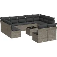 vidaXL 12-tlg. Garten-Sofagarnitur mit Kissen Grau Poly Rattan