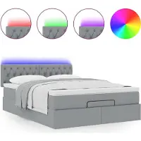 Syfax Ottoman-Bett mit Matratze & LEDs Hellgrau 140x200 cm Stoff