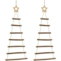 Syfax Hängende Weihnachtsbäume mit Spitzensternen 2 Stk. 42x90 cm Naturzweig