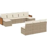 vidaXL 10-tlg. Garten-Sofagarnitur mit Kissen Beige Poly Rattan