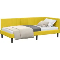 Syfax Eckbettgestell mit Kopfteil Gelb 90 cm x 200 cm Samt
