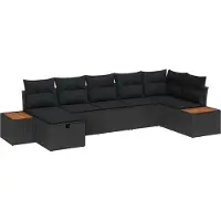 vidaXL Garten-Sofa-Set mit Kissen 7 pcs Schwarz Poly Rattan
