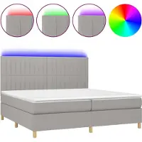 Syfax Boxspringbett mit Matratze & LED Hellgrau 200x200 cm Stoff