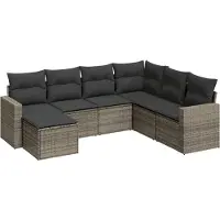 vidaXL 7-tlg. Garten-Sofagarnitur mit Kissen Grau Poly Rattan