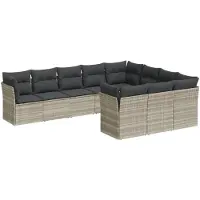 vidaXL 10-tlg. Garten-Sofagarnitur mit Kissen Hellgrau Poly Rattan