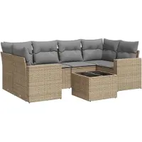 vidaXL 7-tlg. Garten-Sofagarnitur mit Kissen Beige Poly Rattan
