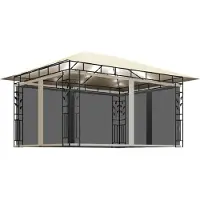 Syfax Pavillon mit Moskitonetz & LED-Lichterkette 4x3x2,73m Cremeweiß