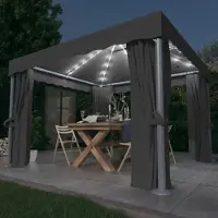 vidaXL Möbel Pavillon mit Vorhängen & LED-Lichterkette 3x3 m Anthrazit - Pavillons & Partyzelte &9373