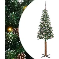 vidaXL "Schlussverkauf" Schlanker Weihnachtsbaum(1 pc) - Kunstbaum/Tannenbaum - mit 150 LEDs mit Ständer Grün 150 cm C7268
