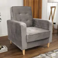 Beautysofa Sessel aus Velourstoff Bamako Loungesessel mit Holzbeine Polstersessel für Wohnzimmer, Stoff: paros 02 - beige