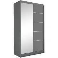 Beautysofa Schwebetürenschrank MARIKA 120 cm – Kleiderschrank mit Spiegel & Schiebetüren (Graphit)