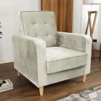 Beautysofa Sessel aus Velourstoff Bamako Loungesessel mit Holzbeine Polstersessel für Wohnzimmer, Stoff: paros 01 - creme
