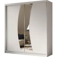 Beautysofa Schwebetürenschrank VOX II 200 cm – Kleiderschrank mit Schubladen, Spiegel & Schiebetüren (Weiß)