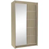 Beautysofa Schwebetürenschrank MARIKA 120 cm – Kleiderschrank mit Spiegel & Schiebetüren (Eiche Sonoma)