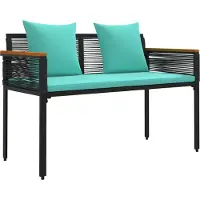 vidaXL Bank Outdoor Schwarz und Türkis 117 x 54 x 74,5 cm Poly-Rattan