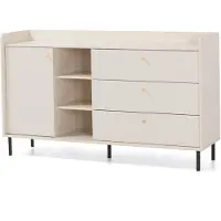 Beautysofa Kommode GLORIA Sideboard mit 3 Schubladen, 1 Tür und offene Regalen, Sand Beige, Moderner Stil