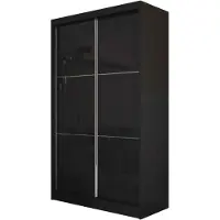 Beautysofa Kleiderschrank mit Hochglanz VIVA 120cm - Schrank mit Schiebetüren & Kleiderstangen, Garderobe ohne Spiegel (Schwarz)