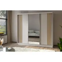 Beautysofa Schiebetürenschrank NELA II 240cm - 3-türig Kleiderschrank, Garderobe, Schrank mit Spiegeln & 4 Schubladen, Farbe: Weiß + Artisan Eiche