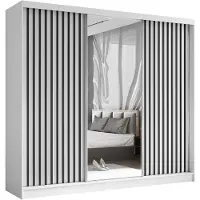 Beautysofa Schwebetürenschrank HELIX 240cm Weiß/Schwarz – 3-türig, Kleiderschrank mit Lamellen & Spiegel & Schiebetüren