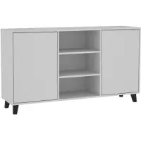 Beautysofa Kommode HOME 150 cm Weiß, Sideboard mit 2 Türen und drei offenen Fächern, Anrichte für Wohnzimmer & Flur, Push-to-Open, grifflos