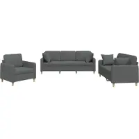 vidaXL 3-tlg. Sofagarnitur mit Kissen Dunkelgrau Stoff