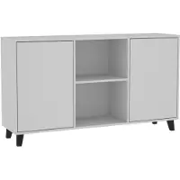 Beautysofa Kommode HOME 150 cm Weiß, Sideboard mit 2 Türen und zwei offenen Fächern, Anrichte für Wohnzimmer & Flur, Push-to-Open, grifflos