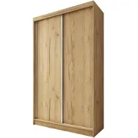 Beautysofa | Kleiderschrank MARIO II 120 cm Eiche Artisan – Moderner Schrank ohne Spiegel, mit Schiebetüren und Schubladen, Minimalistisches Design