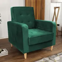 Beautysofa Sessel aus Velourstoff Bamako Loungesessel mit Holzbeine Polstersessel für Wohnzimmer, Stoff: kronos 19 - flasches grün
