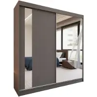 Beautysofa GAJA Schwebetürenschrank 200 cm Kleiderschrank mit Spiegel –2-türig, Schlafzimmer Schrank, Graphit/Graphit mit vier Schubkasteneinsätze