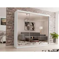 Beautysofa Schwebetürenschrank DEBRA II 240 cm - 3-türig Kleiderschrank, Garderobe, Schrank mit Spiegeln, Kleiderstang & 4 Schubladen, Farbe: Weiß