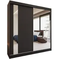 Beautysofa GAJA Schwebetürenschrank 200 cm Kleiderschrank mit Spiegel –2-türig, Schlafzimmer Schrank, Schwarz/Schwarz mit vier Schubkasteneinsätze