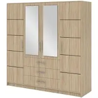 Beautysofa Drehtürenschrank BALI D4 - 200 cm Kleiderschrank mit 4 Türen, Spiegel und 3 Schubladen, Eiche Sonoma