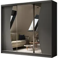 Beautysofa Schwebetürenschrank VOX II 240 cm – Kleiderschrank mit Schubladen, Spiegel & Schiebetüren (Graphit)