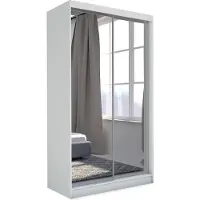 Beautysofa Schrank mit Schwebetüren DEBRA - 150cm Kleiderschrank mit Spiegeln & Kleiderstangen (Weiß)