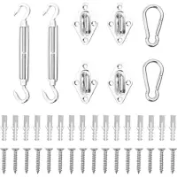 Syfax Sonnensegel Montageset 8-teilig, Edelstahl, für Sonnensegel Befestigung, mit 4 Wandösen, 2 Karabinerhaken, 2 verstellbaren Spannern, Silber