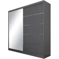 Beautysofa Schwebetürenschrank MARIKA II 200 cm – Kleiderschrank mit Schubladen, Spiegel & Schiebetüren (Graphit)