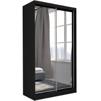 Beautysofa Schrank mit Schwebetüren DEBRA - 150cm Kleiderschrank mit Spiegeln & Kleiderstangen (Schwarz)