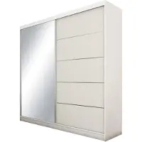 Beautysofa Schwebetürenschrank MARIKA II 200 cm – Kleiderschrank mit Schubladen, Spiegel & Schiebetüren (Weiß)