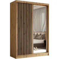 Beautysofa Schwebetürenschrank HELIX 150cm Artisan/Schwarz – 2-türig, Kleiderschrank mit Lamellen & Spiegel & Schiebetüren