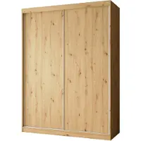 Beautysofa Kleiderschrank MARIO 150 cm Eiche Artisan – Schwebetürenschrank mit 2 Schiebetüren, Regale & Kleiderstange, Schrank ohne Spiegel