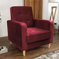 Beautysofa Sessel aus Velourstoff Bamako Loungesessel mit Holzbeine Polstersessel für Wohnzimmer, Stoff: kronos 02 - kastanienrot