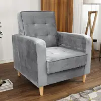 Beautysofa Sessel aus Velourstoff Bamako Loungesessel mit Holzbeine Polstersessel für Wohnzimmer, Stoff: paros 05 - hellgrau