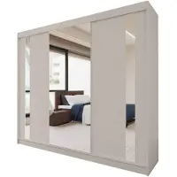 Beautysofa GAJA Kleiderschrank 240 cm mit Spiegel – Schwebetürenschrank 3-türig, Schlafzimmer Schrank, Kaschmir/Kaschmir ohne Schubkasteneinsätze