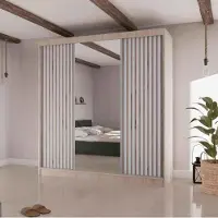Beautysofa Schiebetürenschrank LICO II - 200cm Kleiderschrank mit Spiegel & Schubladen & Lamellen (Sonoma + Weiß)