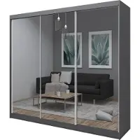 Beautysofa Schrank mit Schwebetüren DEBRA - 240cm Kleiderschrank mit Spiegeln & Kleiderstangen (Graphit)
